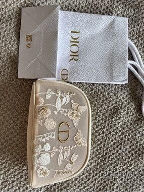 Dior Embroidered Floral Cosmetic Pouch - Cream